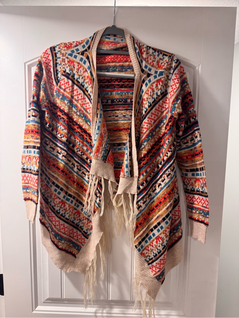 Multicolor Fringe Open-Front Women's Sweater Cardigan